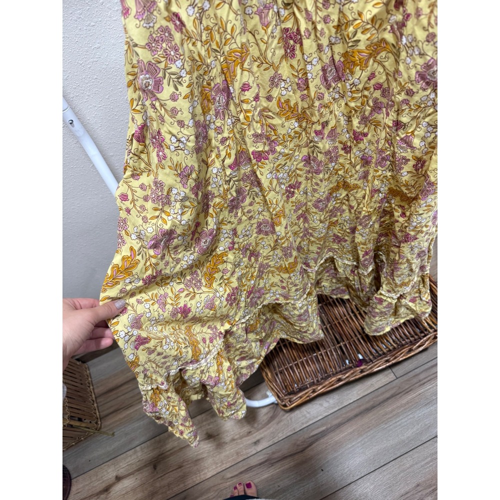 Old Navy Yellow Floral Smocked Waist Midi Dress Pockets Ruffle Cap Sleeve Large - Picture 6 of 6